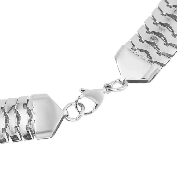 Fish Scale Wide Lay Flat Link Necklace In Stainless Steel. 24" - Picture 4 of 4